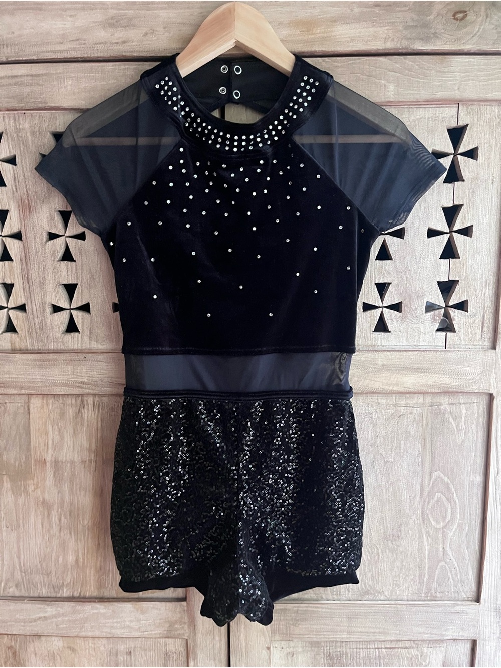 Weissman Black Sequin & Velvet Stage Dance Romper Costume